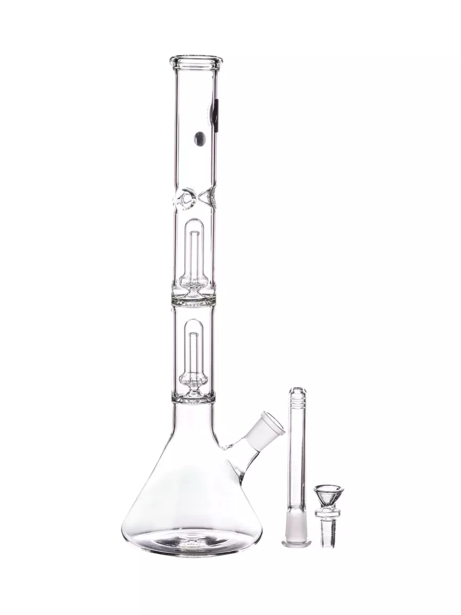14″ LA Pipes Double Showerhead Perc Clear Beaker Bong - Image 3