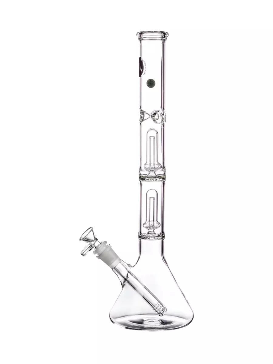 14″ LA Pipes Double Showerhead Perc Clear Beaker Bong - Image 2