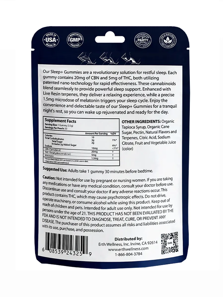 Passion Fruit Erth Wellness SLEEP+ Gummies CBN+THC+Live Resin 30ct 750MG - Image 2