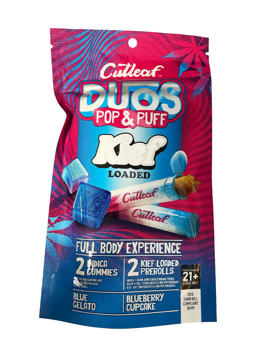 Blue Gelato | Blueberry Cupcake Cutleaf Duos Kief Pop & Puff Pre-Rolls & Gummies 2ct