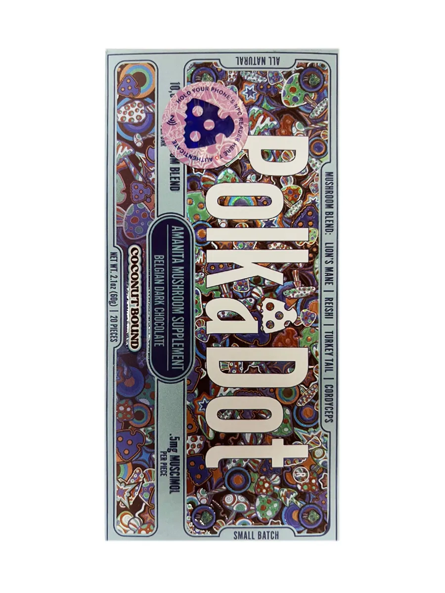 Coconut Bound PolkaDot Magic Mushroom Belgian Dark Chocolate 500mg