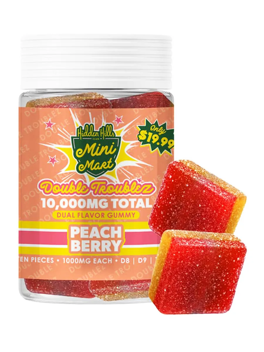 Peach Berry Hidden Hills Mini Mart Double Troublez Gummies 10ct 10G