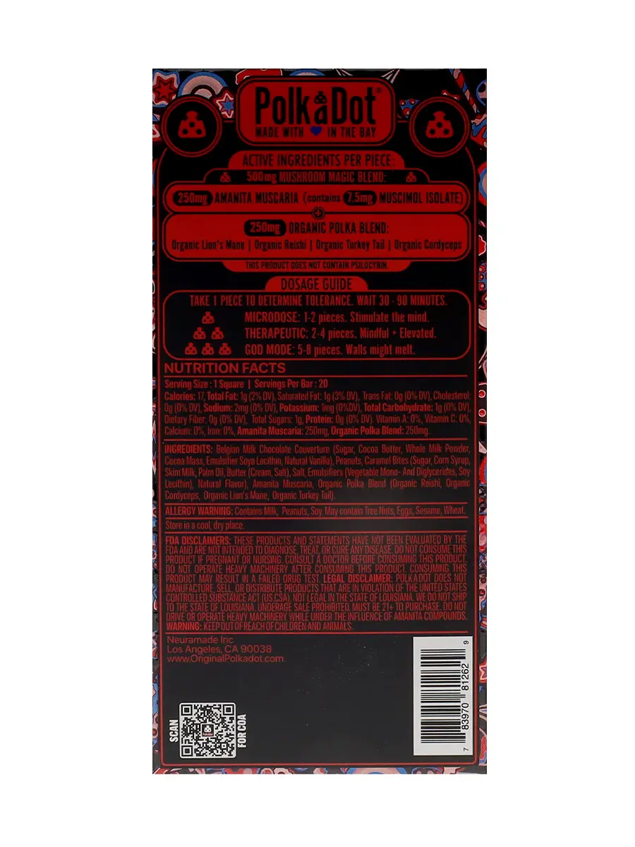 Caramel Peanut Twist PolkaDot Magic Mushroom Belgian Milk Chocolate 500MG - Image 2