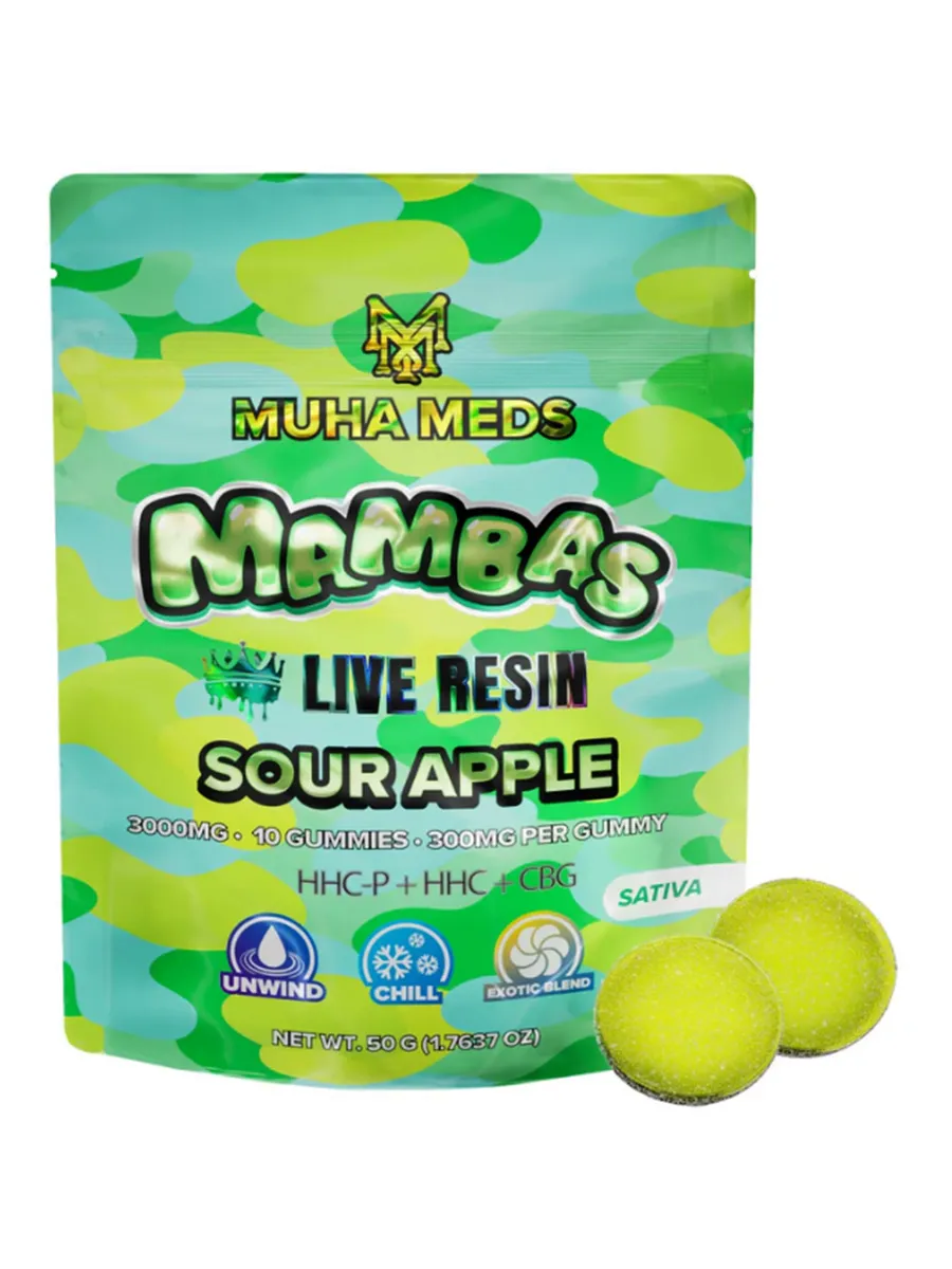 Sour Apple Muha Meds Live Resin Mamba Gummies 3000MG