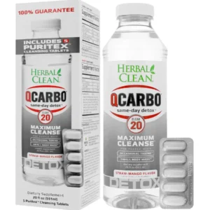 Straw-Mango Herbal Clean QCarbo20 Same-Day Detox Drink 20 fl oz + 5 Tablets
