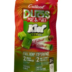 Tropical Runtz | Cherry Cheesecake Cutleaf Duos Pop & Puff Kief Loaded Pre-Rolls & Gummies 2ct