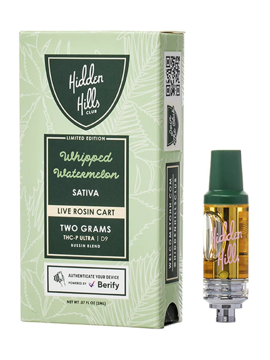 Whipped Watermelon Hidden Hills Limited Edition Live Rosin Bussin Blend Cart 2G